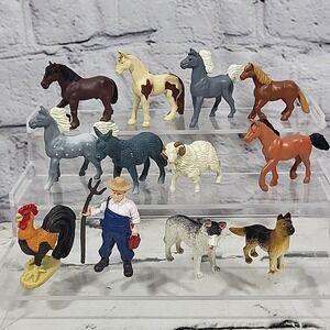 Safari Ltd Farm Animal Mini Figures Lot Of 12 Horses Dogs Donkey Rooster Farmer